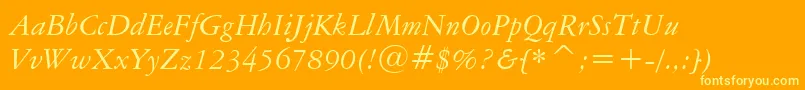 Fonte AmericanGaramondItalicBt – fontes amarelas em um fundo laranja