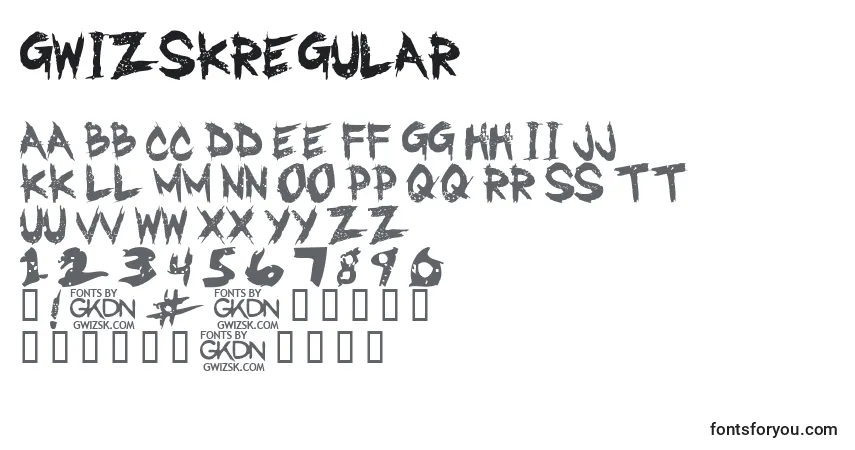 A fonte GwizskRegular (91700) – alfabeto, números, caracteres especiais