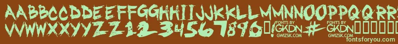 フォントGwizskRegular – 緑色の文字が茶色の背景にあります。