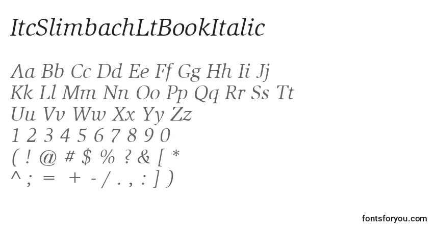 Шрифт ItcSlimbachLtBookItalic – алфавит, цифры, специальные символы