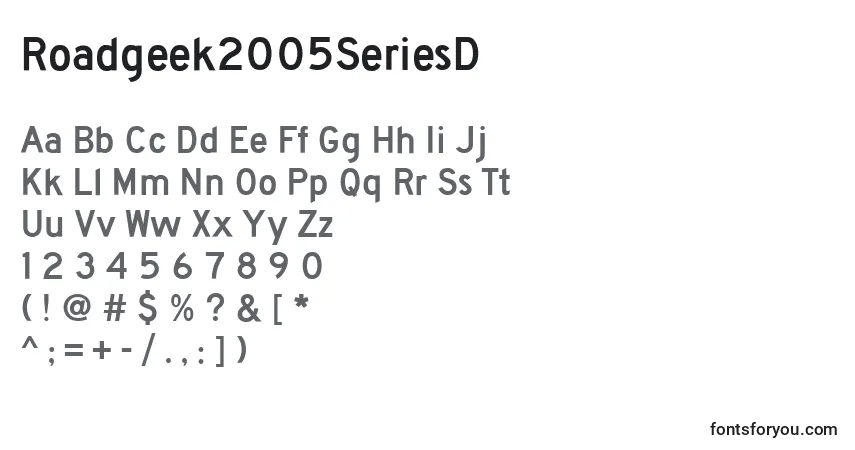 A fonte Roadgeek2005SeriesD – alfabeto, números, caracteres especiais
