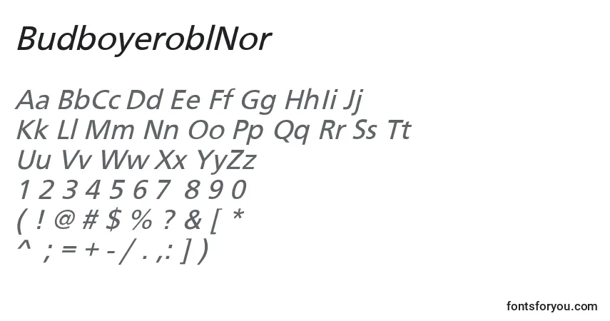 A fonte BudboyeroblNor – alfabeto, números, caracteres especiais