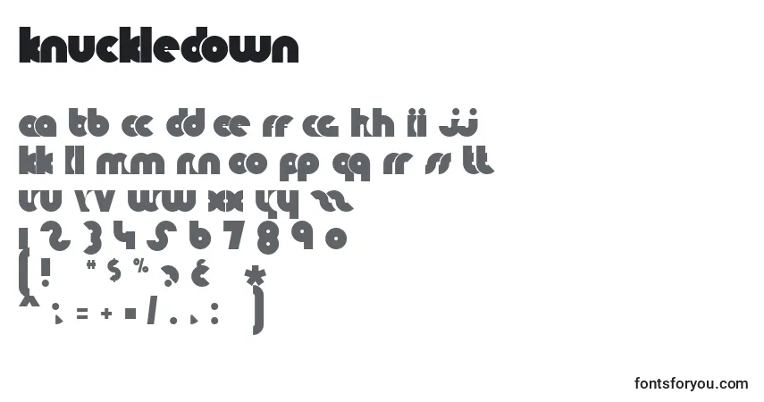 A fonte KnuckleDown – alfabeto, números, caracteres especiais