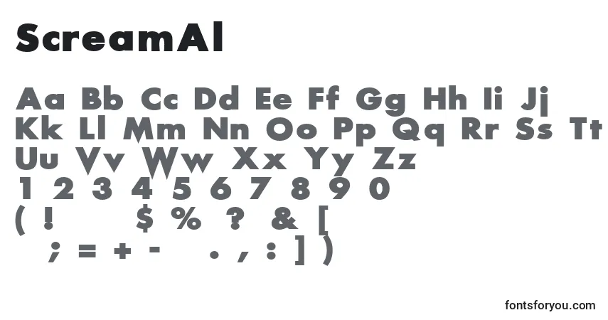 Czcionka ScreamAl – alfabet, cyfry, specjalne znaki