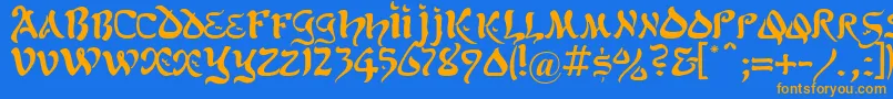 フォントKoheletRegular – オレンジ色の文字が青い背景にあります。