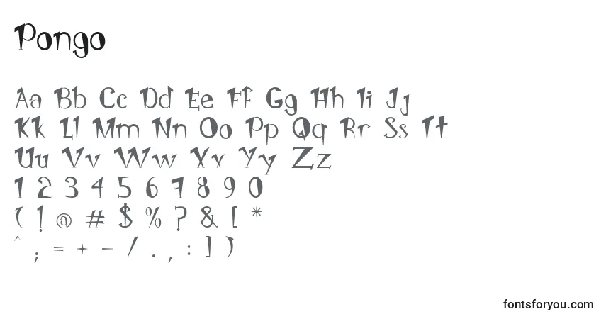 Schriftart Pongo – Alphabet, Zahlen, spezielle Symbole