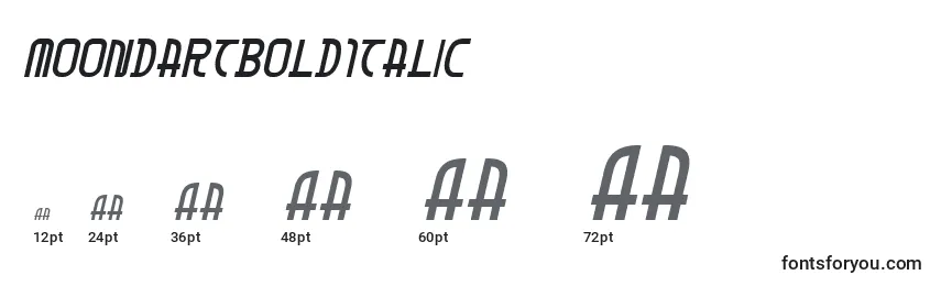 Größen der Schriftart MoonDartBoldItalic