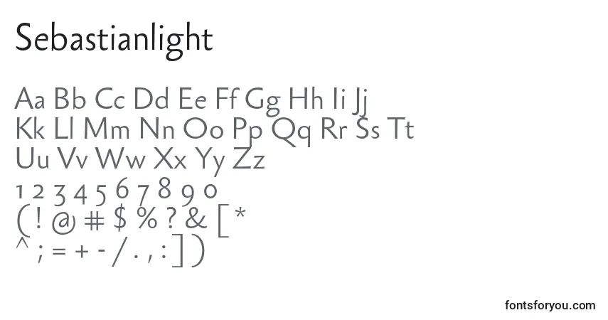 Sebastianlight-fontti – aakkoset, numerot, erikoismerkit