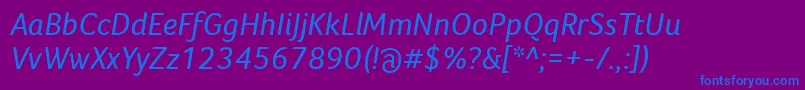 FocoItalic-Schriftart – Blaue Schriften auf violettem Hintergrund