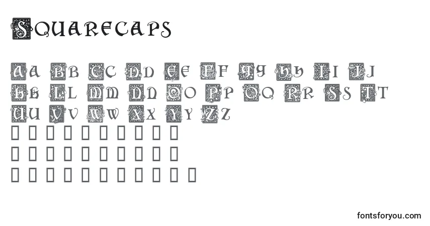 Czcionka Squarecaps – alfabet, cyfry, specjalne znaki