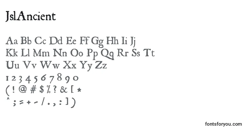 Schriftart JslAncient – Alphabet, Zahlen, spezielle Symbole
