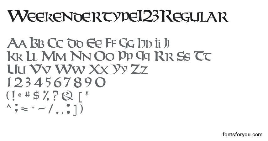 Шрифт Weekendertype123Regular – алфавит, цифры, специальные символы