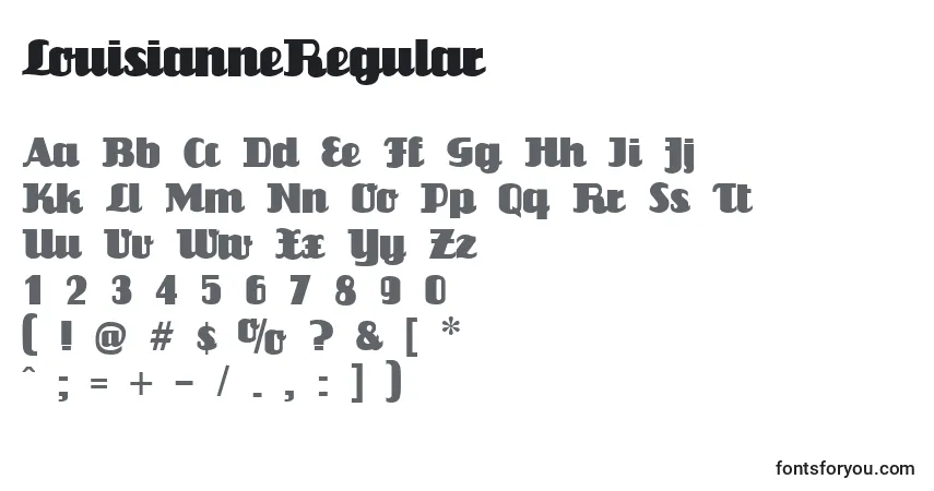 A fonte LouisianneRegular – alfabeto, números, caracteres especiais