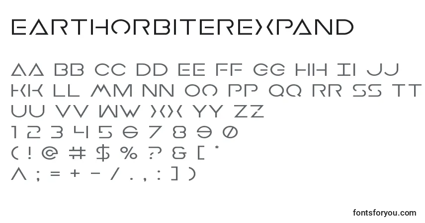 Czcionka Earthorbiterexpand – alfabet, cyfry, specjalne znaki