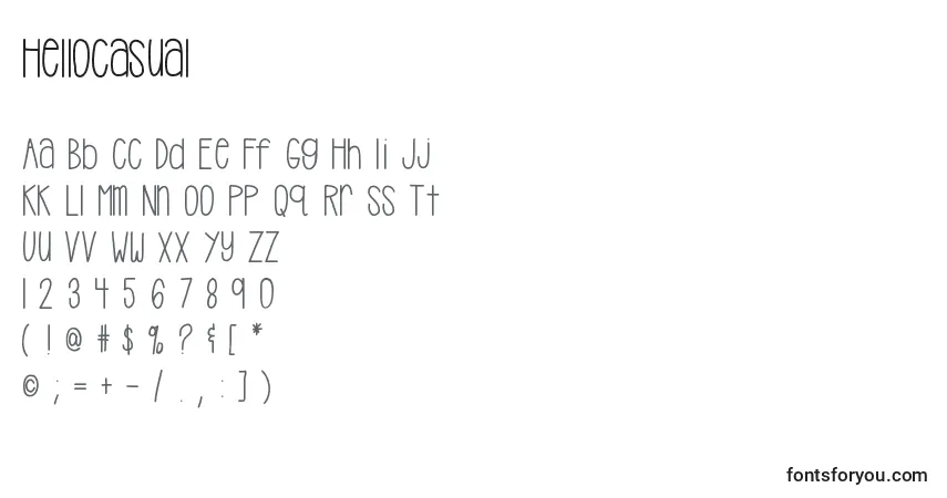 Czcionka Hellocasual – alfabet, cyfry, specjalne znaki