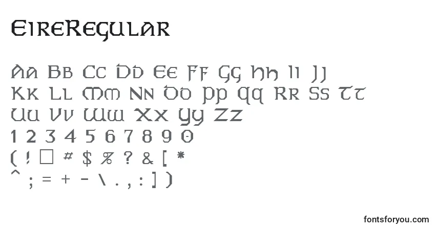 Czcionka EireRegular – alfabet, cyfry, specjalne znaki