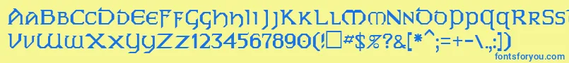 フォントEireRegular – 青い文字が黄色の背景にあります。