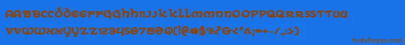 フォントEringobraghb – 茶色の文字が青い背景にあります。