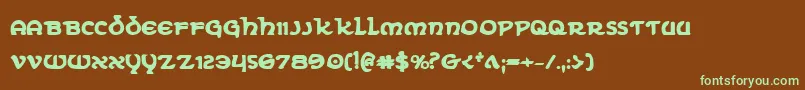 フォントEringobraghb – 緑色の文字が茶色の背景にあります。