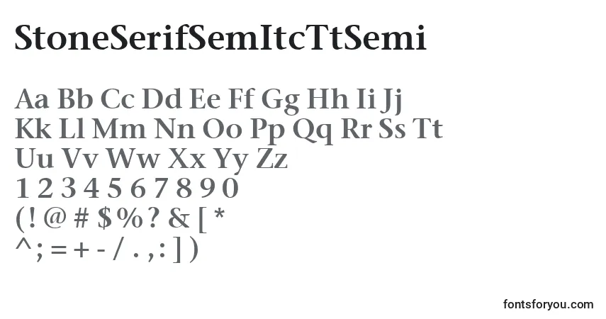 A fonte StoneSerifSemItcTtSemi – alfabeto, números, caracteres especiais