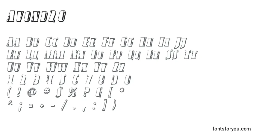 Шрифт Avond20 – алфавит, цифры, специальные символы