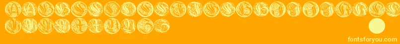 Wieynkcapsround-Schriftart – Gelbe Schriften auf orangefarbenem Hintergrund