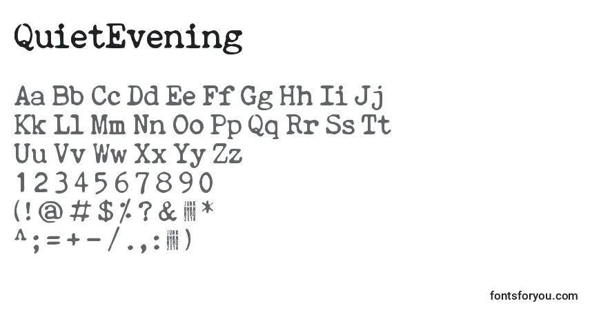 Czcionka QuietEvening – alfabet, cyfry, specjalne znaki