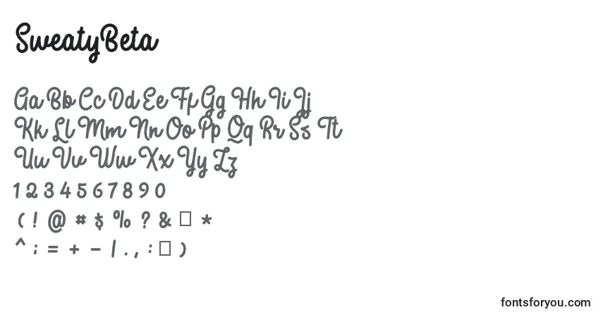 A fonte SweatyBeta (91767) – alfabeto, números, caracteres especiais