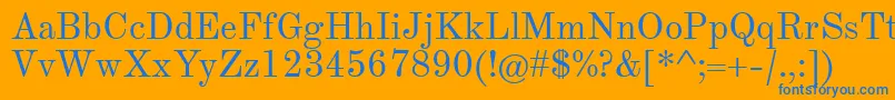 TheanoModernRegular-Schriftart – Blaue Schriften auf orangefarbenem Hintergrund