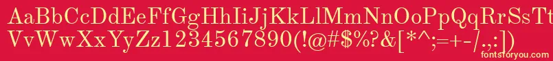 TheanoModernRegular-Schriftart – Gelbe Schriften auf rotem Hintergrund