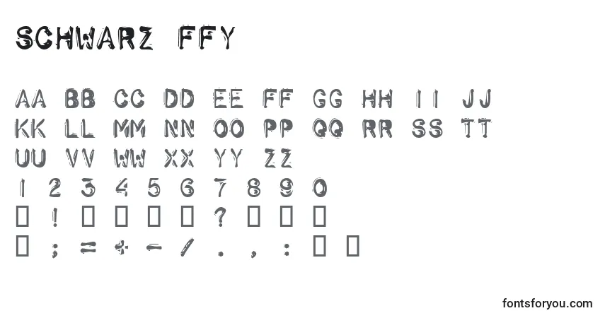 A fonte Schwarz ffy – alfabeto, números, caracteres especiais