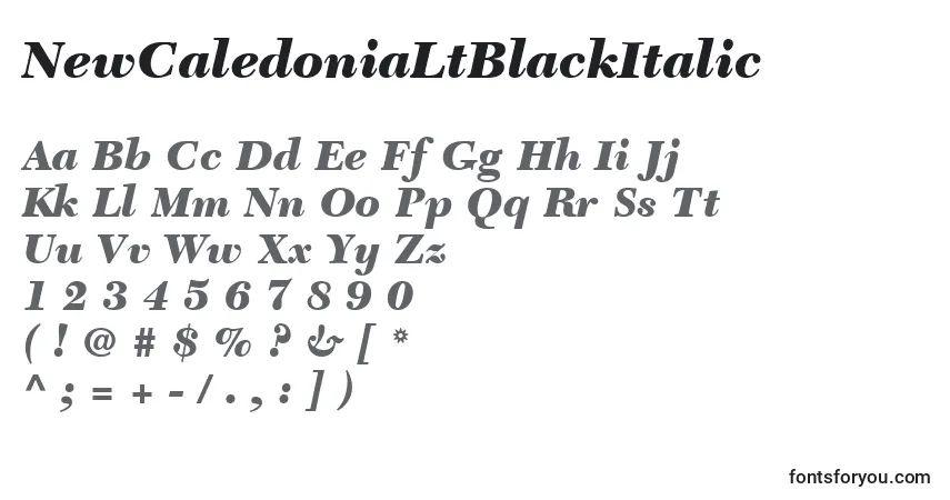 A fonte NewCaledoniaLtBlackItalic – alfabeto, números, caracteres especiais