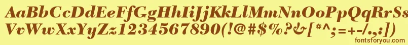 Fonte NewCaledoniaLtBlackItalic – fontes marrons em um fundo amarelo