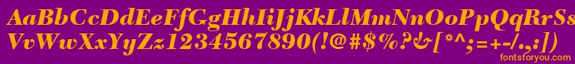 Fonte NewCaledoniaLtBlackItalic – fontes laranjas em um fundo violeta