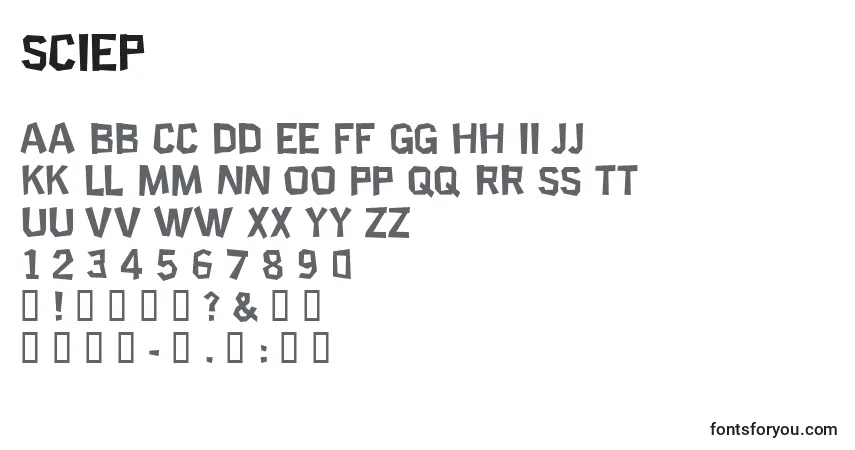 A fonte Sciep – alfabeto, números, caracteres especiais