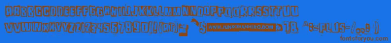 Pozothree Font – Brown Fonts on Blue Background