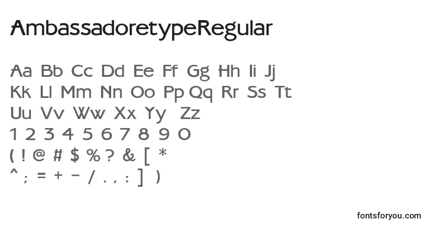 A fonte AmbassadoretypeRegular – alfabeto, números, caracteres especiais