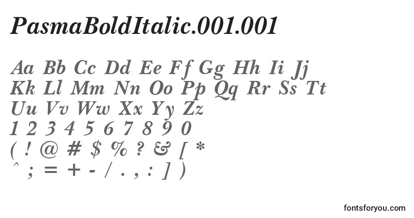 Czcionka PasmaBoldItalic.001.001 – alfabet, cyfry, specjalne znaki