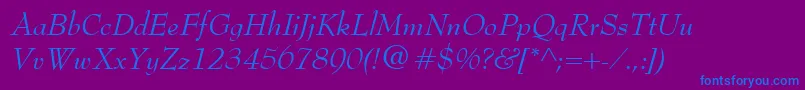 Fonte BernhardModernItalic – fontes azuis em um fundo violeta