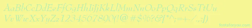 BernhardModernItalic-Schriftart – Grüne Schriften auf gelbem Hintergrund
