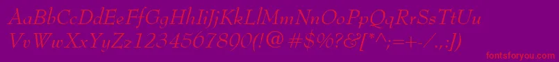 Czcionka BernhardModernItalic – czerwone czcionki na fioletowym tle
