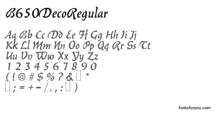 A fonte B650DecoRegular – alfabeto, números, caracteres especiais