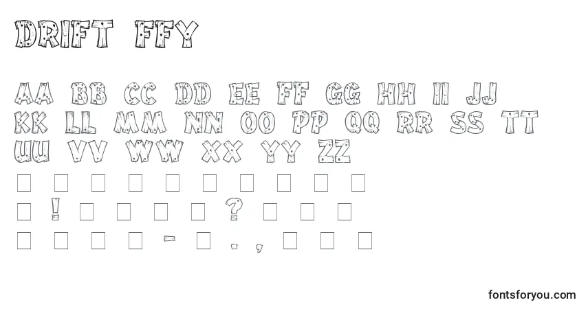 Schriftart Drift ffy – Alphabet, Zahlen, spezielle Symbole