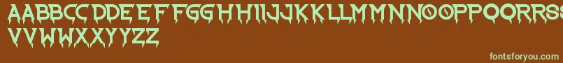 フォントRideTheLightning – 緑色の文字が茶色の背景にあります。