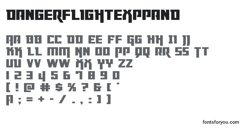 Шрифт Dangerflightexppand – алфавит, цифры, специальные символы