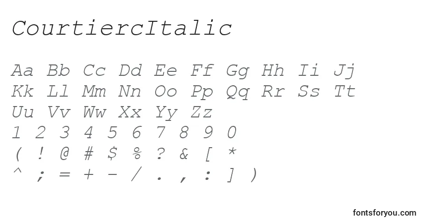 A fonte CourtiercItalic – alfabeto, números, caracteres especiais
