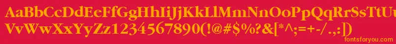 フォントCyrillicgaramond ffy – 赤い背景にオレンジの文字