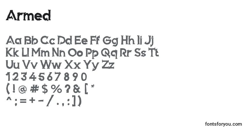 A fonte Armed (91812) – alfabeto, números, caracteres especiais