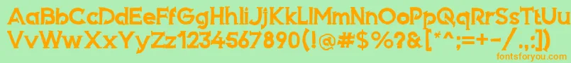 フォントArmed – オレンジの文字が緑の背景にあります。