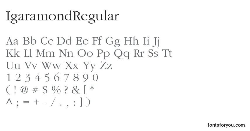 A fonte IgaramondRegular – alfabeto, números, caracteres especiais